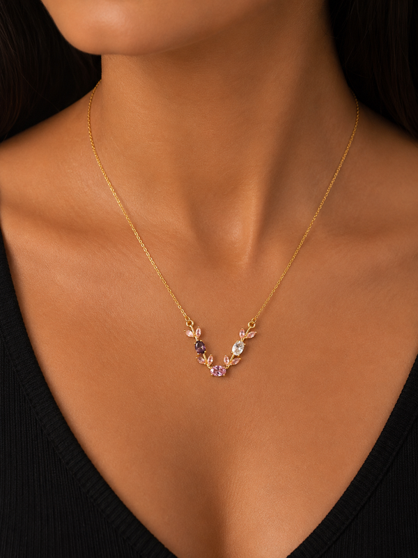 KAAVRI Tulip Lavender & Rose Floral Anti-Tarnish Necklace