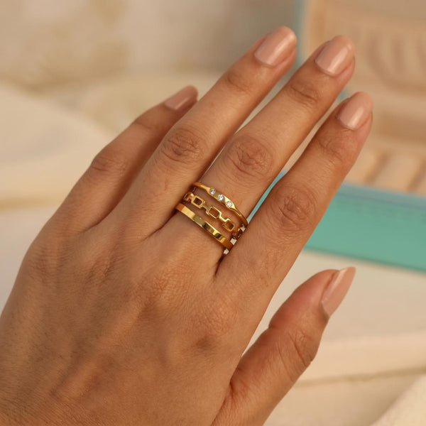 KAAVRI Combo of 3 - 22K Gold Plated Adjustable Rings for Women