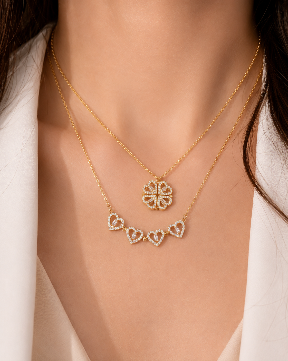 KAAVRI Four Heart Magnetic 2-in-1 Necklace