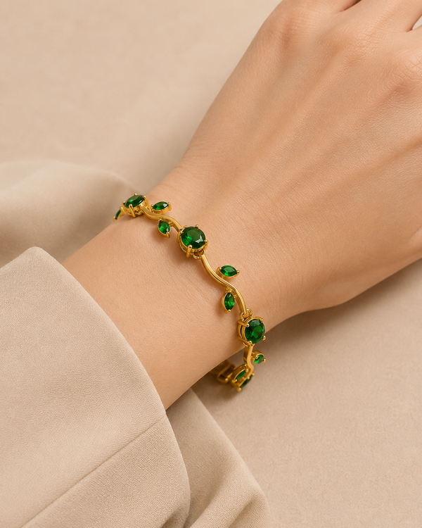 KAAVRI Gold Plated Tulip Bracelet - Green Stones for Women