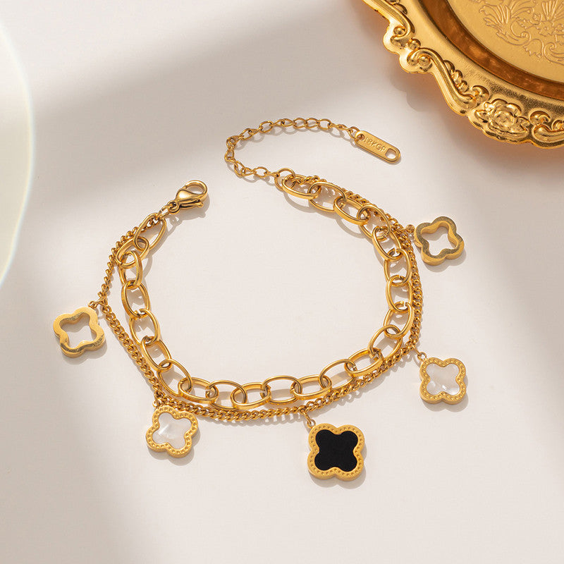 KAAVRI Mother-of-Pearl Clover Wraparound Bracelet