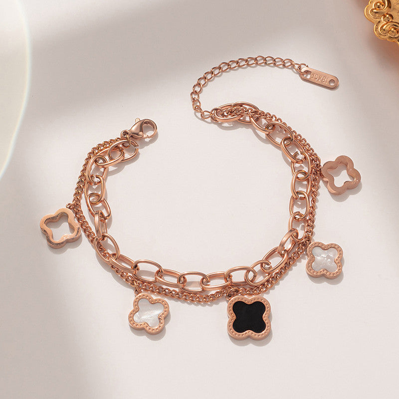 KAAVRI Mother-of-Pearl Clover Wraparound Bracelet
