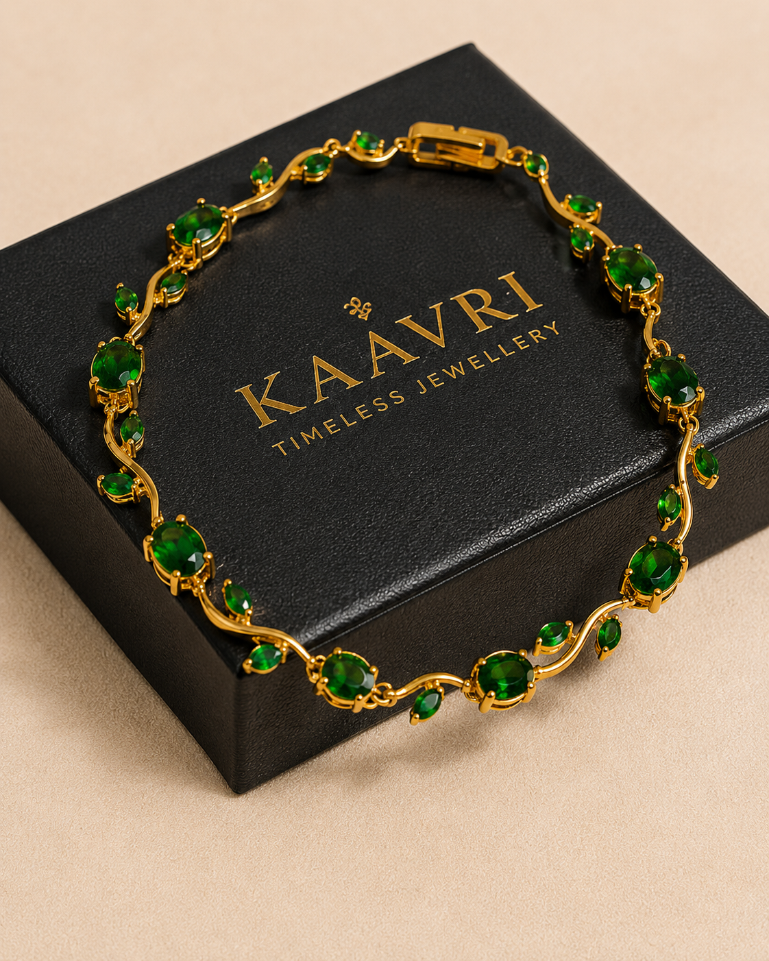 KAAVRI Gold Plated Tulip Bracelet - Green Stones for Women