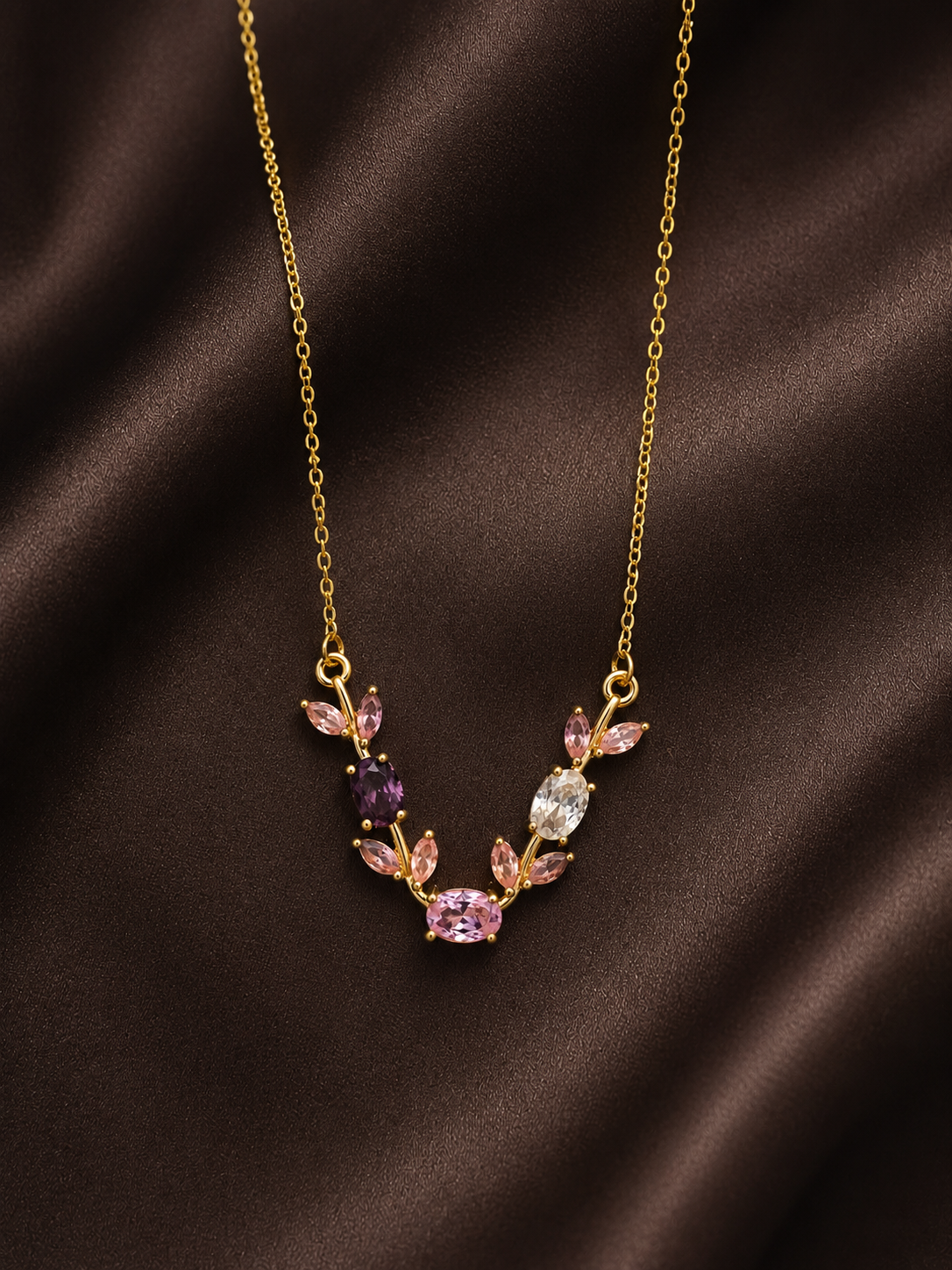 KAAVRI Tulip Lavender & Rose Floral Anti-Tarnish Necklace