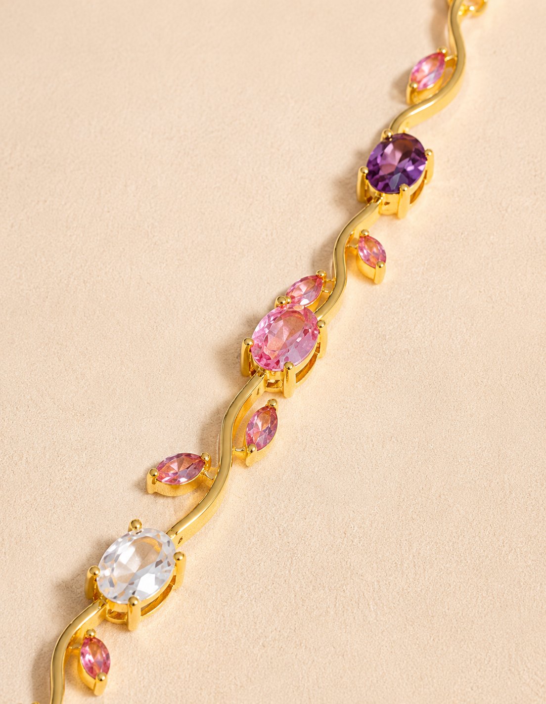 KAAVRI Gold Plated Tulip Bracelet - Pink Stones for Women