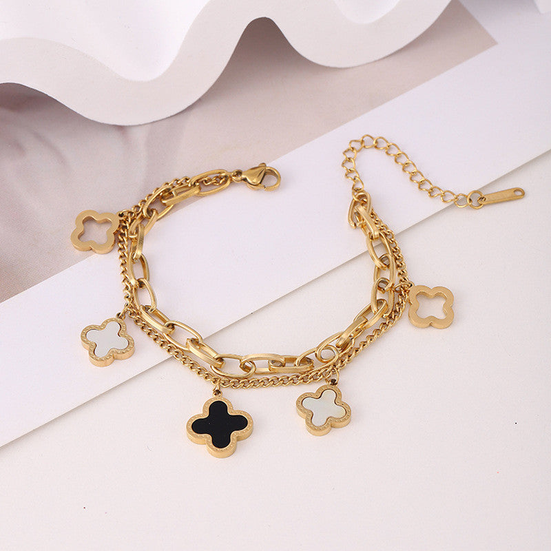 KAAVRI Mother-of-Pearl Clover Wraparound Bracelet