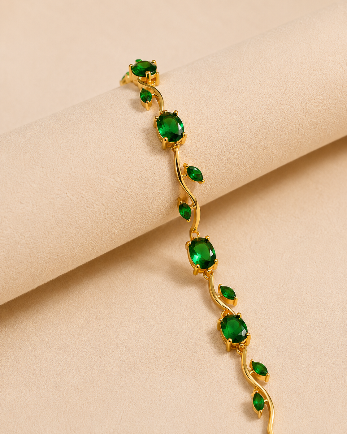 KAAVRI Gold Plated Tulip Bracelet - Green Stones for Women