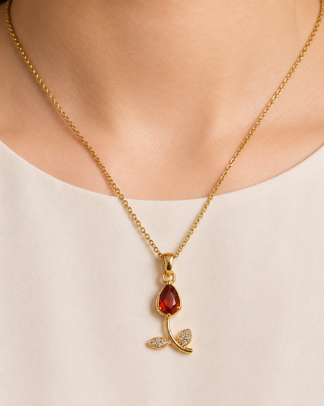 KAAVRI Red Stone Necklace & Earring Set for Women (Gold)