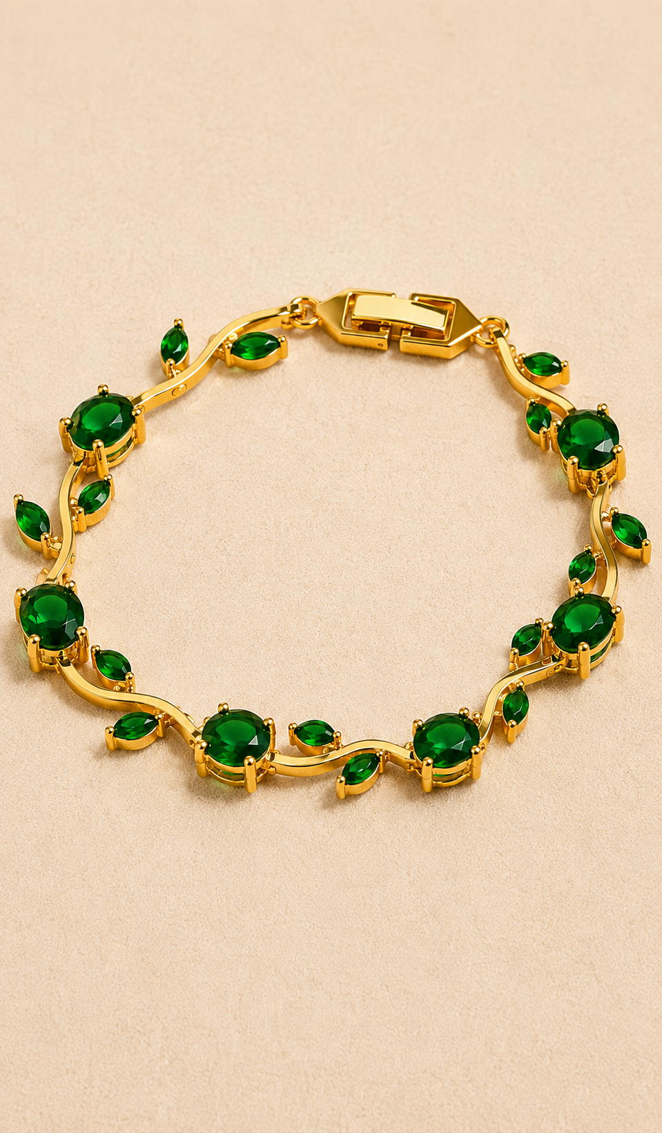KAAVRI Gold Plated Tulip Bracelet - Green Stones for Women