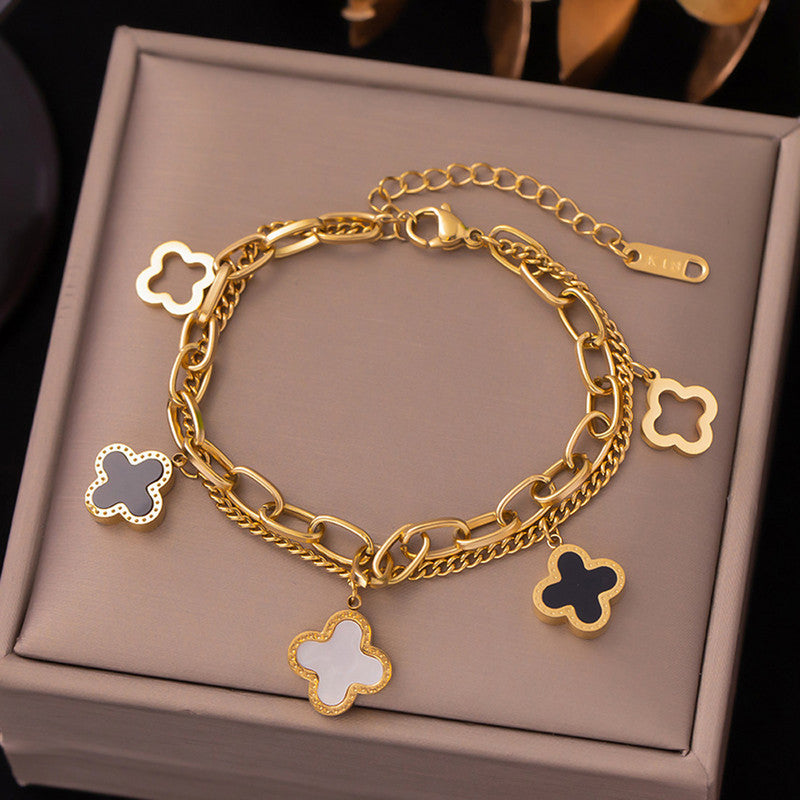 KAAVRI Mother-of-Pearl Clover Wraparound Bracelet