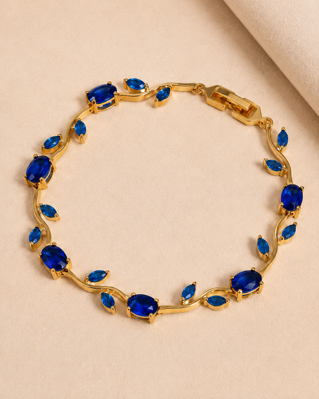 KAAVRI Gold Plated Tulip Bracelet - Royal Blue Stones for Women