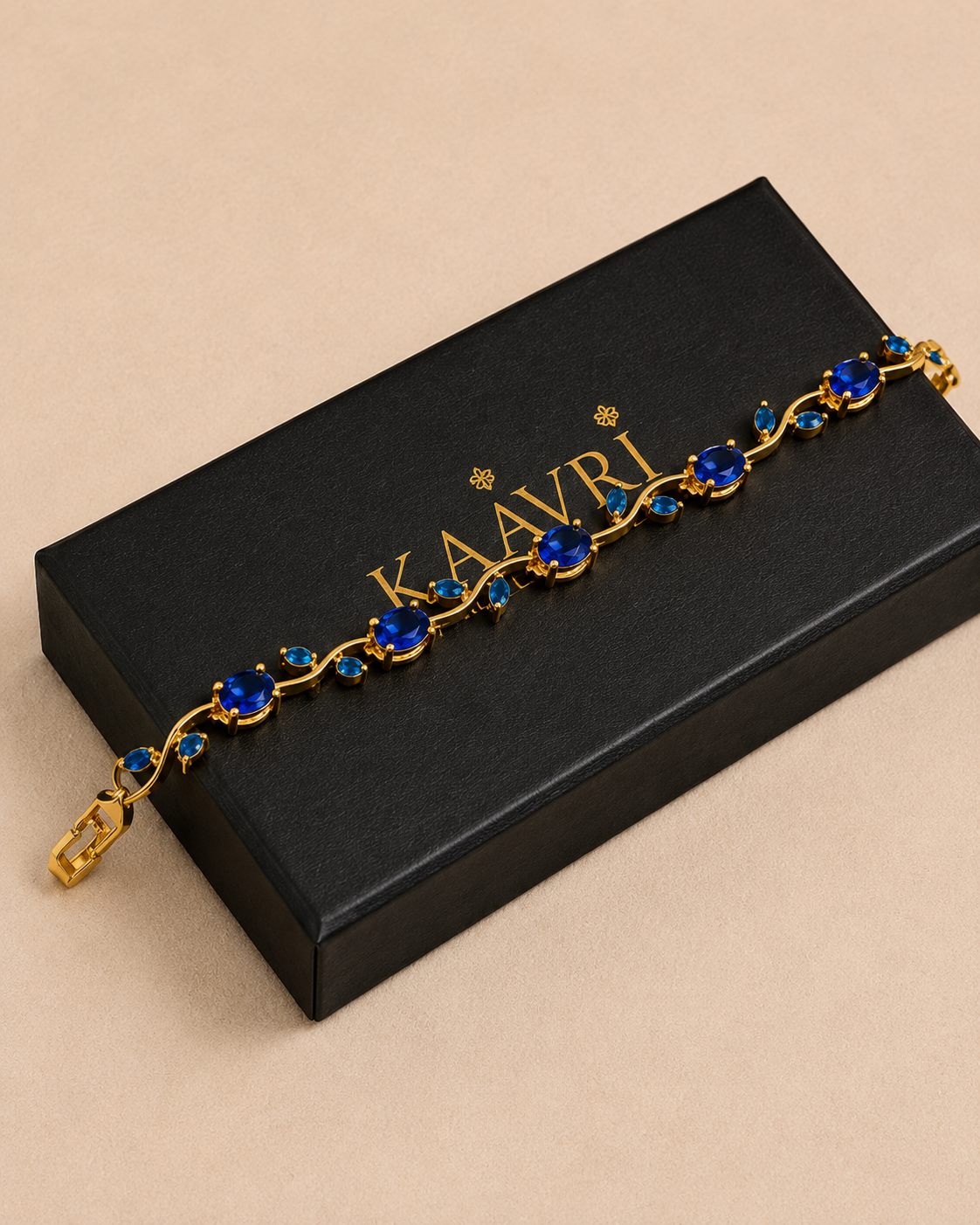 KAAVRI Gold Plated Tulip Bracelet - Royal Blue Stones for Women