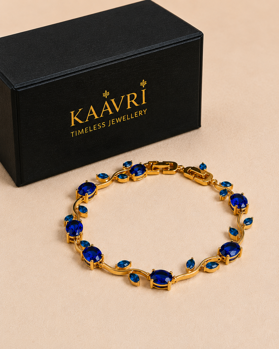 KAAVRI Gold Plated Tulip Bracelet - Royal Blue Stones for Women
