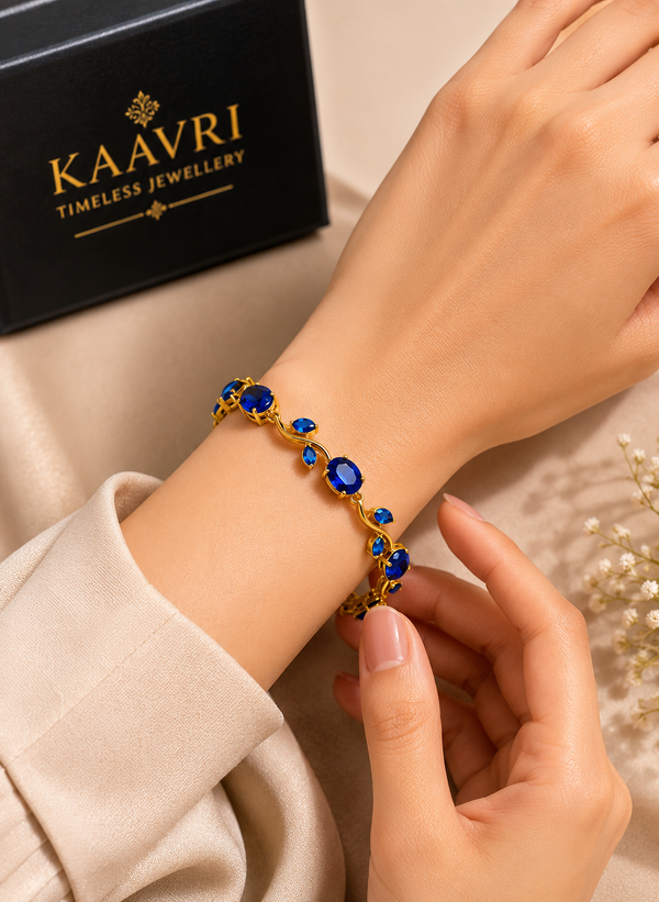 KAAVRI Gold Plated Tulip Bracelet - Royal Blue Stones for Women