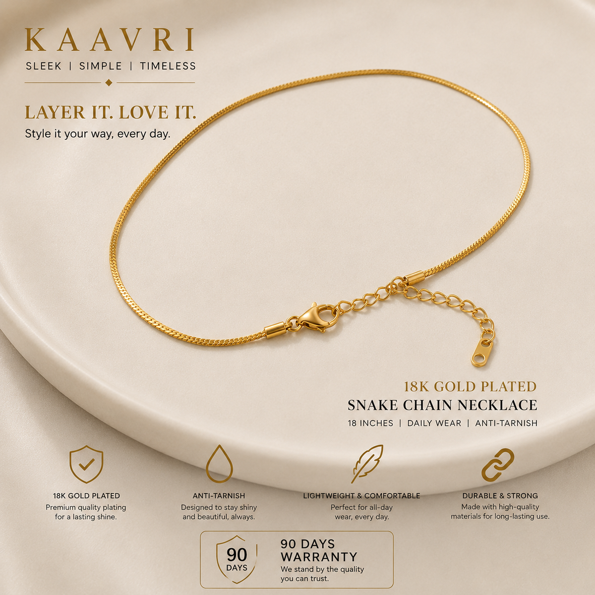 KAAVRI Daily Wear Gold Plated Chain for Women