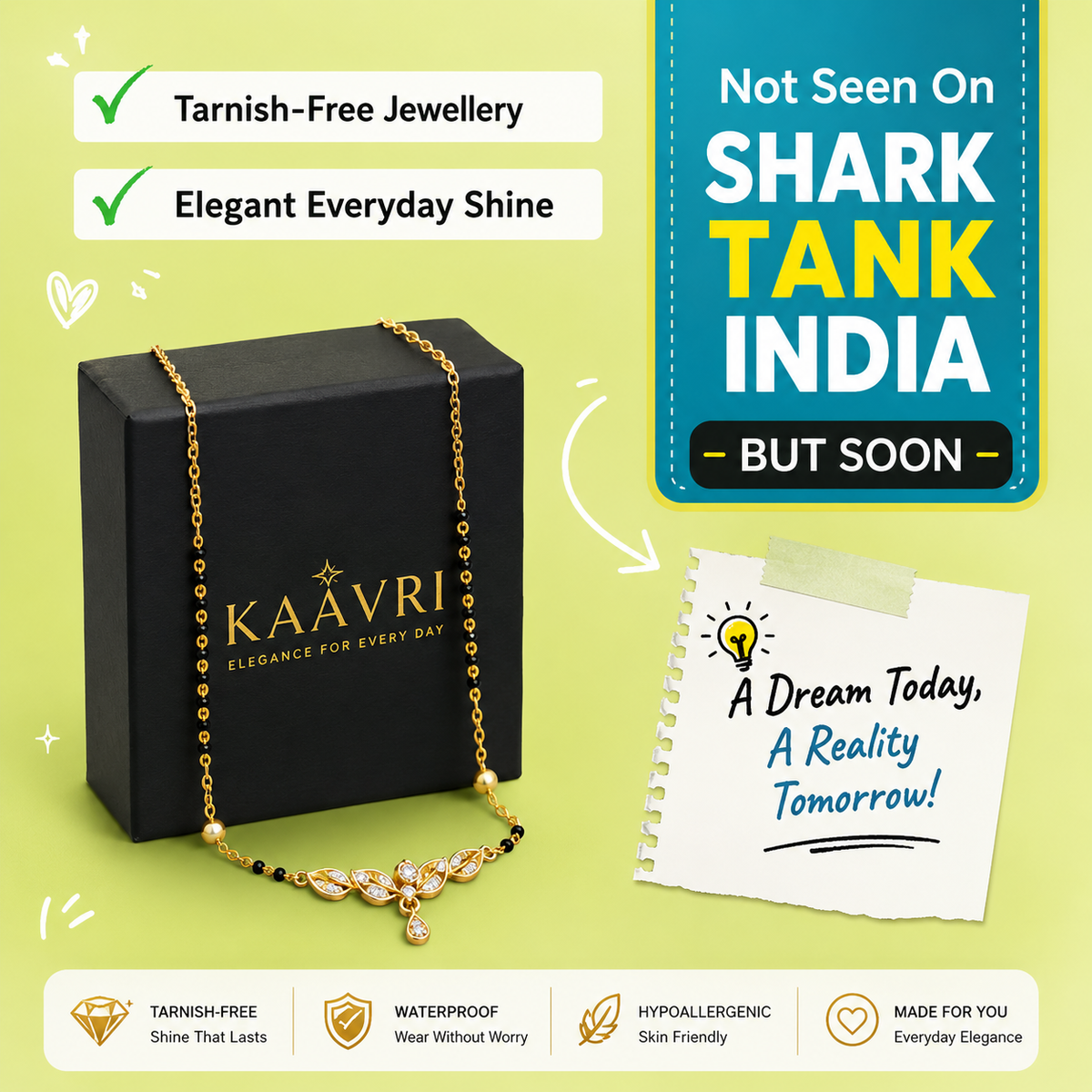 KAAVRI Black Clover Necklace & Earring Set for Women (Gold)