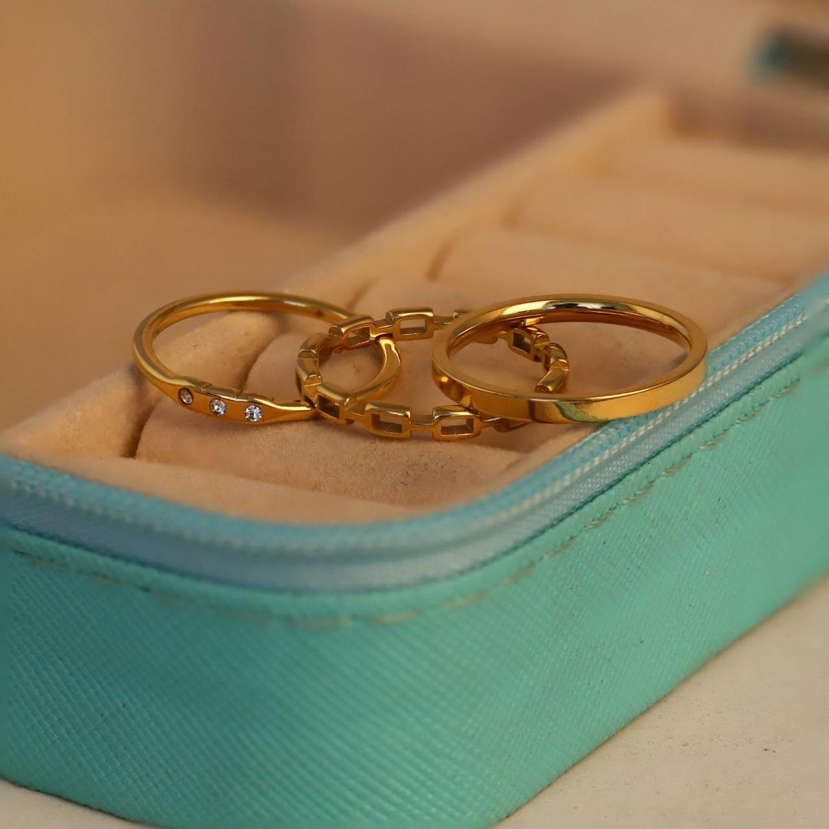 KAAVRI Combo of 3 - 22K Gold Plated Adjustable Rings for Women